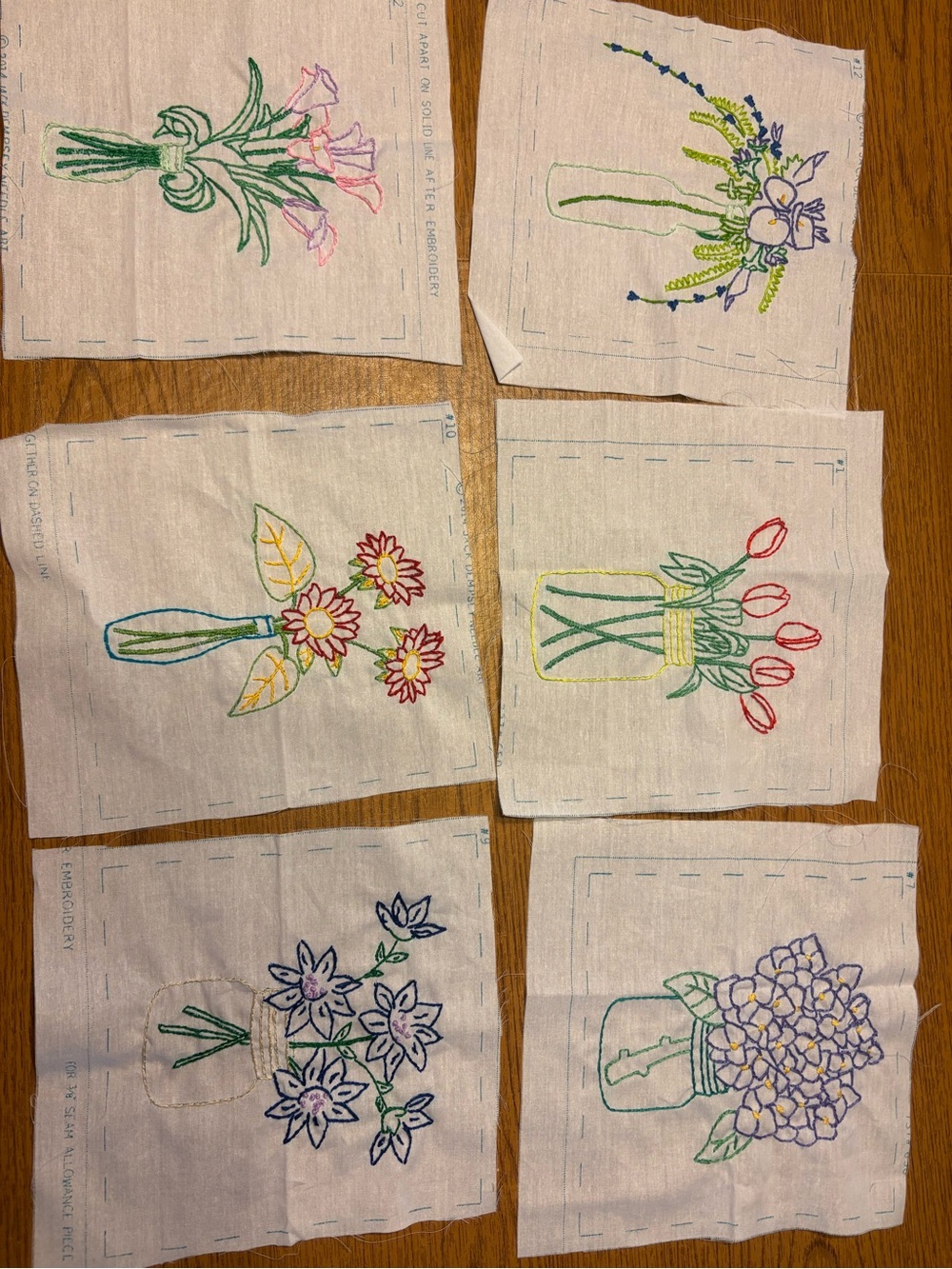 Hand Embroidered Quilt Floral Blocks 12ct